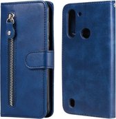 Voor Motorola Moto G8 Power Lite Mode Kalfs Textuur Rits Horizontale Flip Leren Case met Houder & Kaartsleuven & Portemonnee Functie (Blauw)