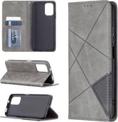 Voor Xiaomi Redmi Note 10 4G / Note 10s Rhombus Texture Horizontale Flip Magnetische Leren Case met Houder & Kaartsleuven (Grijs)