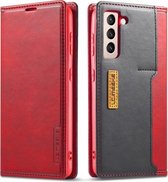 Voor Samsung Galaxy S21 FE LC.IMEEKE LC-001-serie PU + TPU kleuraanpassing Frosted horizontale flip lederen tas met houder en kaartsleuf (rood)