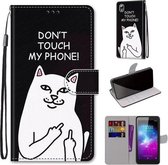 Voor ZTE Blade L8 / A3 2019 Gekleurde Tekening Cross Textuur Horizontale Flip PU Lederen Case met Houder & Kaartsleuven & Portemonnee & Lanyard (Middelvinger Witte Kat)