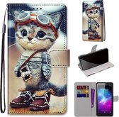 Voor ZTE Blade L8 / A3 2019 Gekleurde Tekening Cross Textuur Horizontale Flip PU Lederen Case met Houder & Kaartsleuven & Portemonnee & Lanyard (Lederen Schoenen Kat)