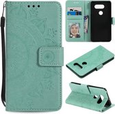 Voor LG G8s ThinQ Totem Bloem Reliëf Horizontale Flip TPU + PU lederen tas met houder & kaartsleuven & portemonnee (groen)