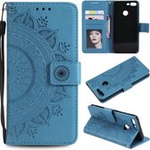 Voor Huawei Honor 9 Lite Totem Bloem Reliëf Horizontale Flip TPU + PU Leather Case met Houder & Kaartsleuven & Portemonnee (Blauw)