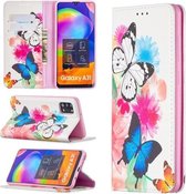 Voor Samsung Galaxy A31 Gekleurd Tekenpatroon Onzichtbaar Magnetisch Horizontaal Flip PU-lederen Case met Houder & Kaartsleuven & Portemonnee (Twee Vlinders)