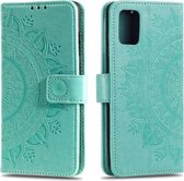 Voor Samsung Galaxy A12 Totem Bloem Reliëf Horizontale Flip TPU + PU Leren Case met Houder & Kaartsleuven & Portemonnee (Groen)