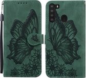 Voor Samsung Galaxy A21 Retro Skin Feel Butterflies Embossing Horizontale Flip Leather Case met houder & kaartsleuven & portemonnee (groen)