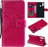 Voor Samsung Galaxy A10s Totem Bloem Reliëf Horizontale Flip TPU + PU Leren Case met Houder & Kaartsleuven & Portemonnee (Rood)