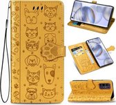 Voor Huawei Honor 30 Mooie Kat en Hond Embossing Patroon Horizontale Flip Leren Case, met Houder & Kaartsleuven & Portemonnee & Cartoon Sluiting & Lanyard (Geel)