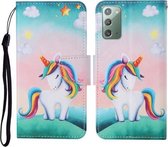 Voor Samsung Galaxy Note20 Gekleurde Tekening Patroon Horizontale Flip Leren Case met Houder & Kaartsleuven & Portemonnee & Lanyard (Regenboog Eenhoorn)