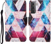 Voor Samsung Galaxy S21 5G Gekleurde Tekening Patroon Horizontale Flip Leren Case met Houder & Kaartsleuven & Portemonnee & Lanyard (Starry Marmer)