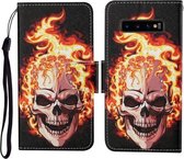 Voor Samsung Galaxy S10 Gekleurde Tekening Patroon Horizontale Flip Leren Case met Houder & Kaartsleuven & Portemonnee & Lanyard (Vlam Schedel)