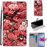 Voor ZTE Axon 11 5G Gekleurde Tekening Cross Textuur Horizontale Flip PU Lederen Case met Houder & Kaartsleuven & Portemonnee & Lanyard (Roze Rozentuin)