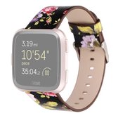 Voor Fitbit Versa 1/2 Bloempatroon Vervanging Polsband Horlogeband (Zwart Roze)