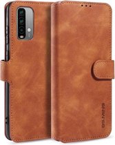 Voor Geschikt voor Xiaomi Redmi Note 9 4G DG.MING Retro Oil Side Horizontale Flip Leather Case met houder & kaartsleuven & portemonnee (bruin)
