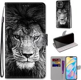 Gekleurde tekening Cross Texture Horizontale Flip PU lederen tas met houder & kaartsleuven & portemonnee & lanyard voor iPhone 12 mini (B11 zwart-witte leeuwenkop)
