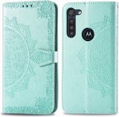 Voor Moto G8 Power Halverwege Mandala Embossing Patroon Horizontale Flip PU lederen tas met houder & kaartsleuven & portemonnee & fotolijst & lanyard (groen)