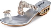 Open teen stevige hak sandalen Crystal Rhinestones Beach Flip, schoenmaat: 35 (zilver)