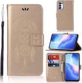 Voor OPPO Reno5 Pro 5G Windgong Uil Embossing Patroon Horizontale Flip Leren Case, met Houder & Kaartsleuven & Portemonnee (Goud)