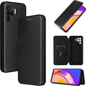 Voor OPPO A94 4G / F19 Pro / Reno5 F Koolstofvezel Textuur Magnetische Horizontale Flip TPU + PC + PU Lederen Case met Kaartsleuf (Zwart)