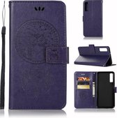 Windgong Uil Embossing Patroon Horizontale Leren Flip Case met Houder & Kaartsleuven & Portemonnee Voor Galaxy A7 (2018) (Paars)