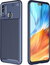 Voor Huawei Honor 9X Lite koolstofvezel textuur schokbestendig TPU-hoesje (blauw)