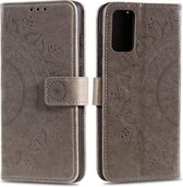 Voor Huawei Y5p Totem Bloem Reliëf Horizontale Flip TPU + PU lederen tas met houder & kaartsleuven & portemonnee (grijs)