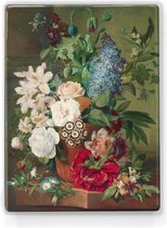 Bloemen in een terracotta vaas - Albertus Jonas Brandt - 19,5 x 26 cm - Niet van echt te onderscheiden schilderijtje op hout - Mooier dan een print op canvas - Laqueprint.
