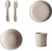 Mushie de vaisselle Mushie |Set assiette + tasse + Kom+ fourchette et cuillère|5 pièces|Vanille|Vaisselle pour enfants|SALOPETTE|Couverts|Assiette|Tasse|Tasse | Bol