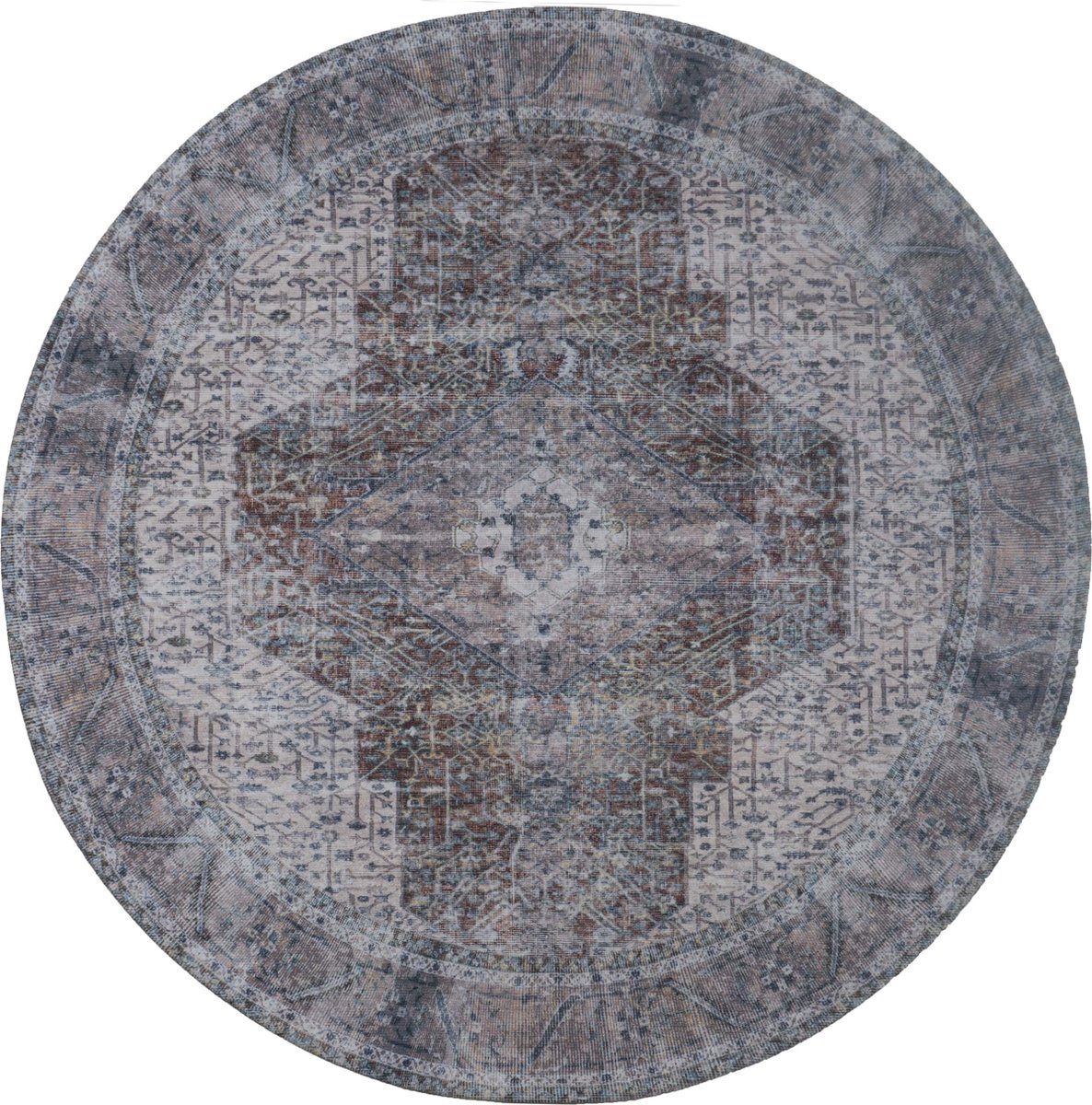 Veer Carpets Vloerkleed Kordi Rond ø120 cm - Laagpolig Vloerkleed – Modern / Tijdloos Design Grijs