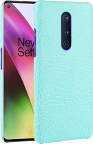 OnePlus 8 Hoesje - Mobigear - Croco Serie - Hard Kunststof Backcover - Turquoise - Hoesje Geschikt Voor OnePlus 8