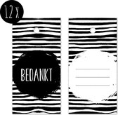 12x Labels van karton / Cadeaulabels / Kaartjes | BEDANKT | 80 x 40 mm | zwart-wit