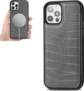 Krokodiltextuur Embossing Magnetisch PU + TPU Beschermend Magsafe-hoesje voor iPhone 12 Pro Max (grijs)