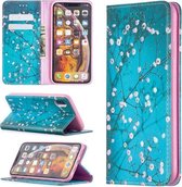 Gekleurde tekening patroon onzichtbare magnetische horizontale flip PU lederen tas met houder & kaartsleuven & portemonnee voor iPhone XS Max (pruimenbloesem)