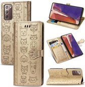 Voor Samsung Galaxy Note20 Ultra Leuke Kat en Hond Reliëf Horizontale Flip Leren Case met Beugel / Kaartsleuf / Portemonnee / Lanyard (Goud)