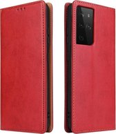 Voor Samsung Galaxy S21 Ultra 5G Fierre Shann PU Lederen Textuur Horizontale Flip Leren Case met Houder & Kaartsleuven & Portemonnee (Rood)