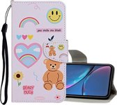 Voor iPhone XR Gekleurd tekeningpatroon Horizontaal leren flip-hoesje met houder & kaartsleuven & portemonnee (Smiley Bear)