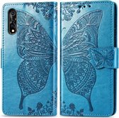 Voor Vivo Y7s / S1 Butterfly Love Flowers Embossing Horizontale Flip lederen tas met houder & kaartsleuven & portemonnee & lanyard (blauw)