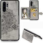 Voor Huawei P30 Pro Mandala Reliëf Magnetische Doek PU + TPU + PC Case met Houder & Kaartsleuven & Portemonnee & Fotolijst & Riem (Grijs)