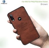 PINWUYO schokbestendige waterdichte volledige dekking PC + TPU + huid beschermhoes voor Motorola Moto P40 / P50 / One Vision (bruin)
