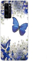 Voor Huawei Honor 30S Gekleurd tekeningpatroon Zeer transparant TPU beschermhoes (paarse vlinder)