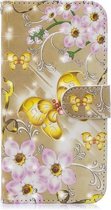 3D-schilderijpatroon Gekleurde tekening Horizontale Flip PU-lederen hoes met houder & kaartsleuven en portemonnee voor Huawei P Smart / Enjoy 7S (The Golden Butterfly)