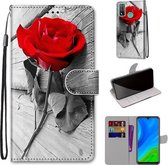 Voor Huawei P smart 2020 Gekleurde Tekening Cross Textuur Horizontale Flip PU Lederen Case met Houder & Kaartsleuven & Portemonnee & Lanyard (B10 Hout Rode Roos)