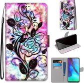Voor Motorola Moto G Stylus (2020) Gekleurde tekening Cross Texture Horizontale Flip PU lederen tas met houder & kaartsleuven & portemonnee & lanyard (kleur achtergrond holle bloem)