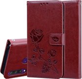 Voor Huawei Y6p Rose reliëf horizontale flip PU lederen tas met houder & kaartsleuven & portemonnee (bruin)
