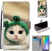 Voor Huawei Y6p Gekleurde Tekening Cross Textuur Horizontale Flip PU Leather Case met Houder & Kaartsleuven & Portemonnee & Lanyard (Frog Kitten)