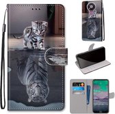 Voor Nokia 3.4 Gekleurde Tekening Cross Textuur Horizontale Flip PU Lederen Case met Houder & Kaartsleuven & Portemonnee & Lanyard (Kat Wordt Tijger)