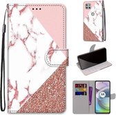 Voor Motorola Moto G 5G Gekleurde Tekening Cross Textuur Horizontale Flip PU Lederen Case met Houder & Kaartsleuven & Portemonnee & Lanyard (Roze Steen Textuur)