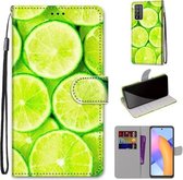 For Honor 10X Lite Gekleurde Tekening Cross Textuur Horizontale Flip PU Lederen Case met Houder & Kaartsleuven & Portemonnee & Lanyard (Groene Citroen)