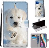 Voor Motorola Moto G 5G Plus Gekleurde Tekening Cross Textuur Horizontale Flip PU Lederen Case met Houder & Kaartsleuven & Portemonnee & Lanyard (Sneeuw Puppy)