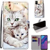 Voor Huawei Honor 9A Gekleurde Tekening Cross Textuur Horizontale Flip PU Lederen Case met Houder & Kaartsleuven & Portemonnee & Lanyard (Big Cat Holding Kitten)